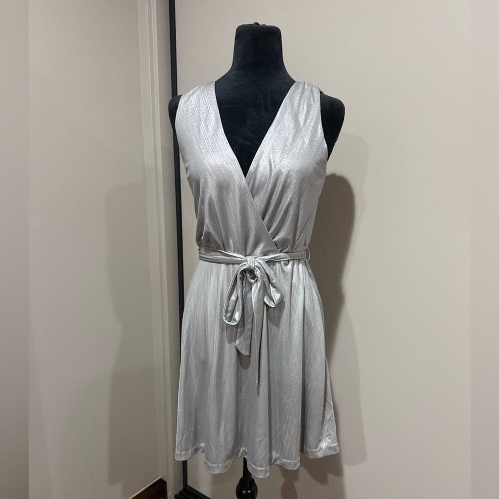 BB Dakota Aggie Silver Metallic Wrap Dress